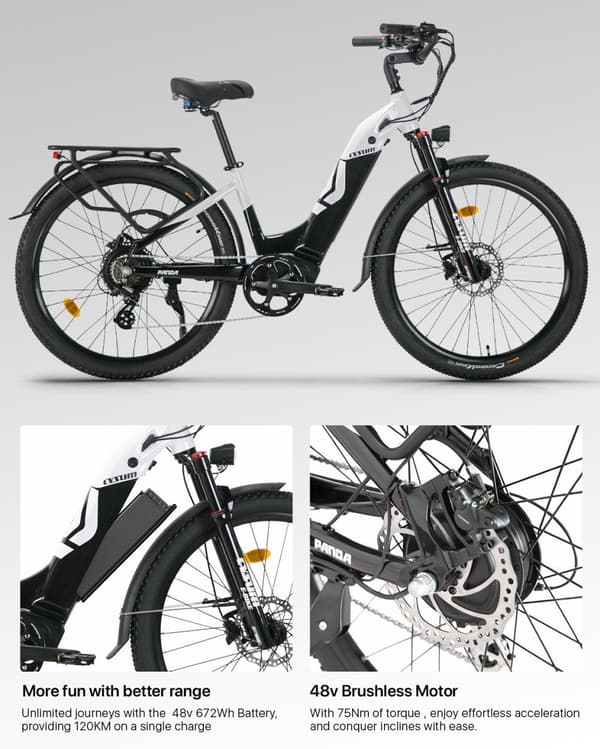 CYSUM-Panda elcykel, 48V 14AH LG batteri, 500W motor, 27,5*2,2" däck, 65-90 km räckvidd, 40 km/h maxhastighet, SHIMANO-bromsar