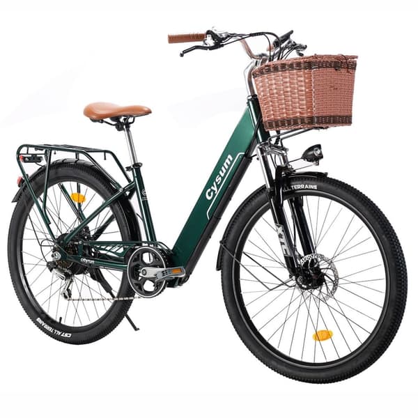 CYSUM Cityrun Step-Thru elektrisk bycykel, 26 tommer dæk, 250W motorcykel, 36V 10Ah batteri, 32 km/t maks. hastighed, 30-50 km rækkevidde Grøn