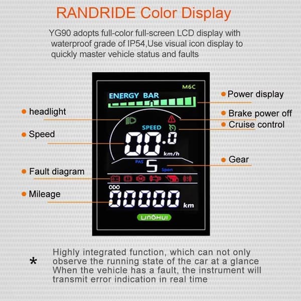 RANDRIDE YG90B musta sähköpyörä aikuisille 1000W moottoripyörä 50km / h nopeus 70km kantama sähköinen maastopyörä 48V 17AH akulla