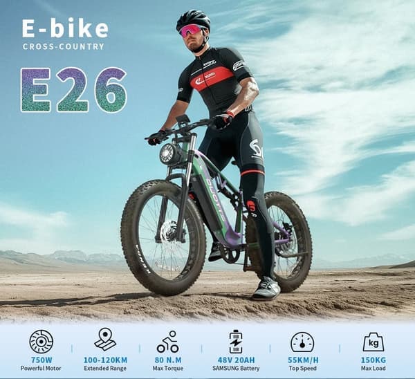 DUOTTS-E26 Elcykel 48V 20Ah Samsung batteri Dynamisk färgskiftande ebike Kraftfull Bafang Motor Mountaion ebike