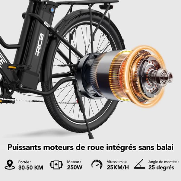 RCB 26" Elcykel för Stad med APP, 7 Växlar, Räckvidd 30-50 km, Dubbel Skivbroms, Vattentät Väska Ingår