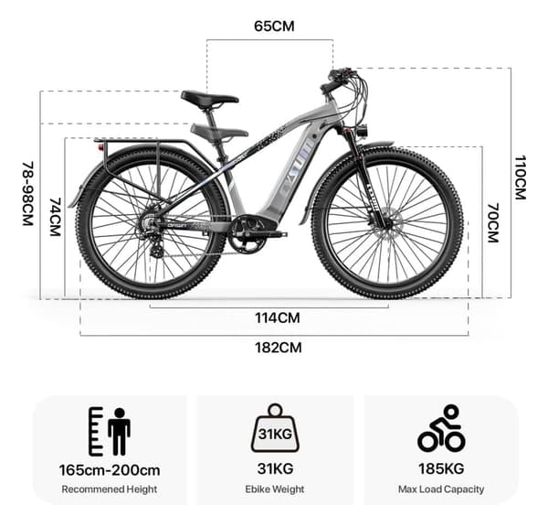 Cysum Speedy 27,5'' elcykel, 48v 672Wh litiumbatteri 75Nm City E-Bike