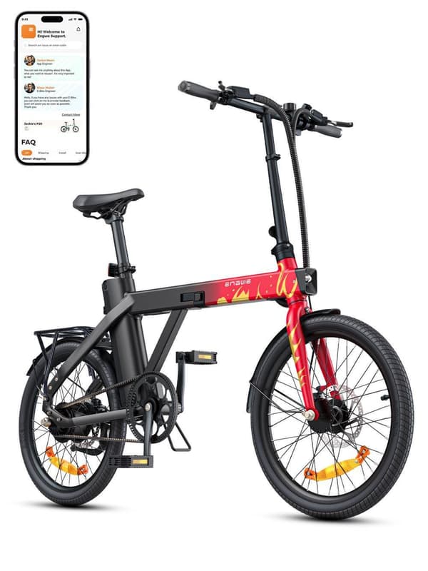 Engwe-P20 rød foldbar elektrisk cykel til voksne 20*1,95 dæk bycykel Mountain Beach snecykler, 36V 9,6AH batteri 100KM rækkevidde