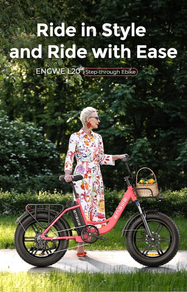 ENGWE L20 250W elcykel för kvinnor 20''×4.0" Fat Tire elcykel 13Ah batteri 140km&25km/h för stadspendlare, dubbelfjädring