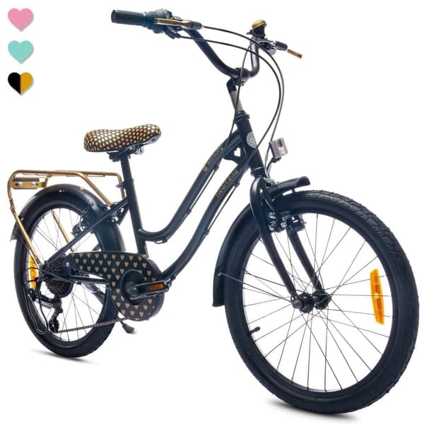 Heart Bike Flickcykel för en flicka 20 tum, växlar Shimano, barncykel för pojkar (Svart och guld)