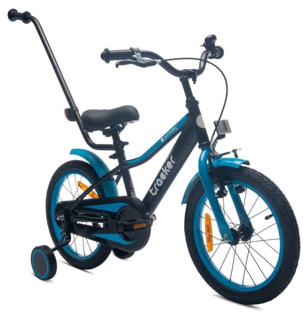 Tracker Barncykel 16 tum pojkar cykel träningshjul med tryckstång från (Blå Neon, 16 tum)