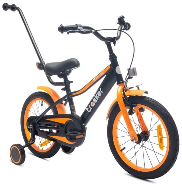 Tracker Barncykel 16 tum pojkar cykel träningshjul med tryckstång från (Orange Neon, 16 tum)