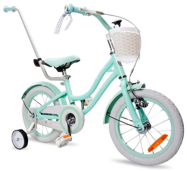 Heart Bike Flickcykel 16 tum med stödhjul, pushbar, justerbar sadel och styre (Silver Moon Mint, 14 tum)