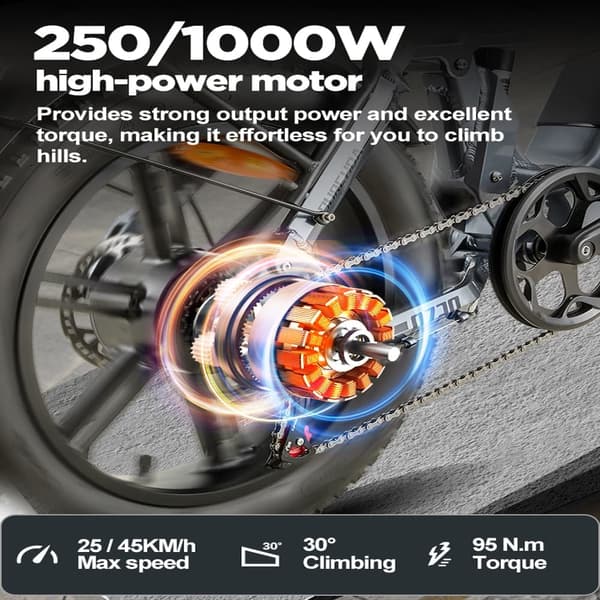BURCHDA AZ20 sähköpyörä, 1000W moottori, 20AH akku, 20x4.0" rengas, 25-45KM/H
