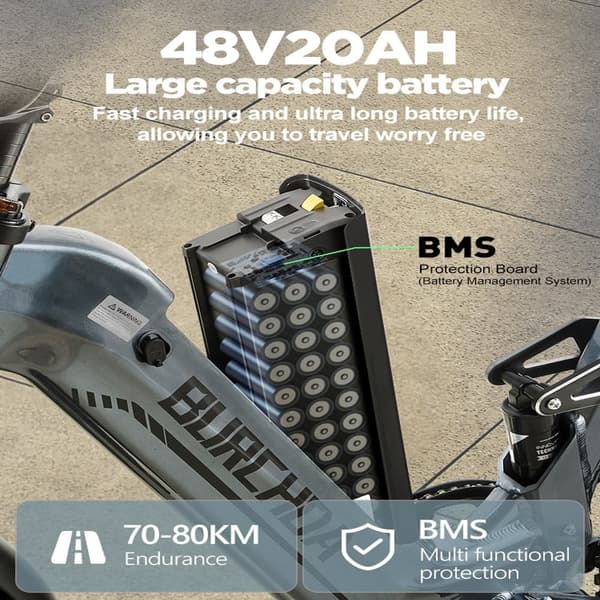 BURCHDA AZ20 sähköpyörä, 1000W moottori, 20AH akku, 20x4.0" rengas, 25-45KM/H