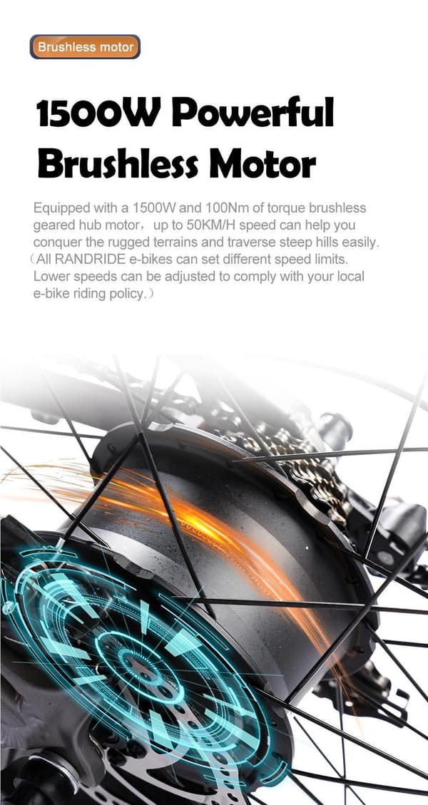 RANDRIDE YX80 26'' sähköpyörä, 1500W moottori, 20Ah akku, 50km/h, 7 vaihdetta