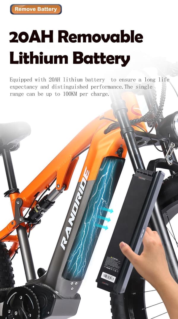 RANDRIDE YX80 26'' sähköpyörä, 1500W moottori, 20Ah akku, 50km/h, 7 vaihdetta