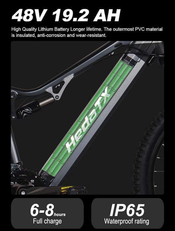 Hedatx TX19 27,5" elcykel 1000W børsteløs motor, 48V 19,2Ah batteri, Shimano hydrauliske bremser og 45 km / t – Premium terrængående cykel