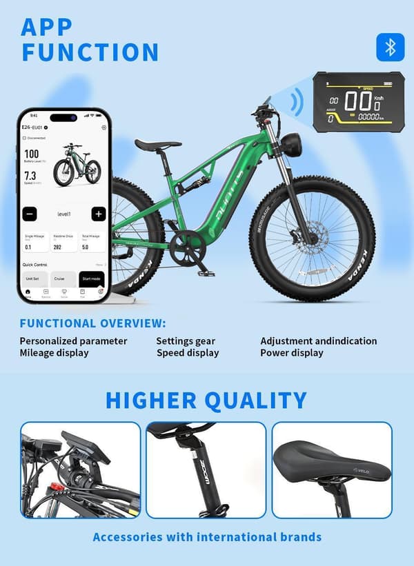 DUOTTS E26 Elcykel: 120 km lång räckvidd, 80 NM vridmoment, 26" legeringsram, IPX4 vattentät, justerbar hastighet (170-200 cm)
