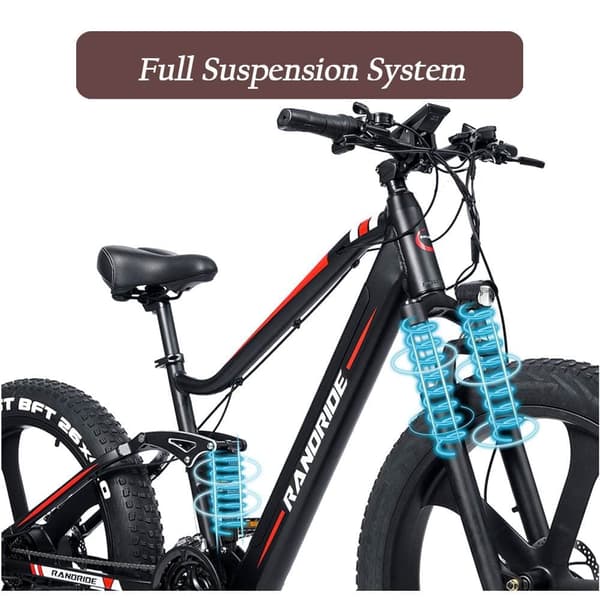 RANDRIDE YX90M 26" rasvarenkainen sähköpyörä – 1000 W moottori, 48V13.6Ah akku, 45 km:n toimintasäde, Shimano-hydrauliset jarrut