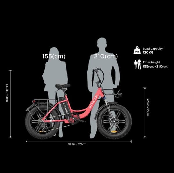 Elcykel - ENGWE - L20 - 48V 13Ah batteri - 140 km körsträcka - 20*4,0 tums fjälldäck Rosa