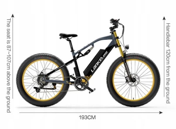 Elcykel Lankeleisi RV700 48V 16Ah 130KM 45km/h 1000W MTB shimano M310-7 Gul