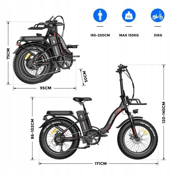 FAFREES F20 MAX elcykelram 16'' 22,5AH 48V 500W Samsung batteri 20" hjul RÖD