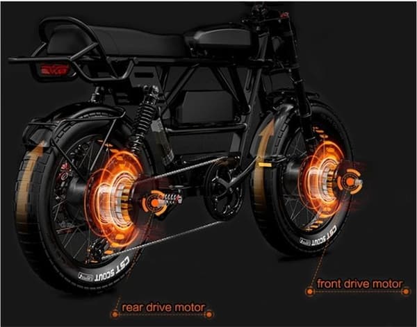 LANKELEISI X-Black Kinght elcykel 2000W 48V 45Ah 48km/h 280km 20" dubbla motorer fabike