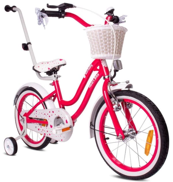 Heart Bike Tyttöjen polkupyörä yhdelle tytölle 14 tuumaa Vadelma, Lasten polkupyörä 3-5 vuotta, työntöaisa, säädettävä satula ja ohjaustanko