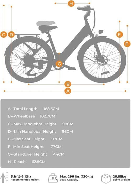 MileCity 1 E-Bike Elcykel för kvinnor 26 tum 250W 468 Wh med vridmoment sensor, 100km GR