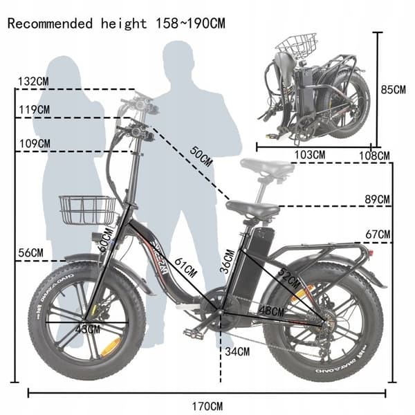 PASEBIKE P20 Pro 48V 23AH 1000W elektrisk hopfällbar cykel för vuxna, 20''*4.0 DÄCKTJOCKLEK