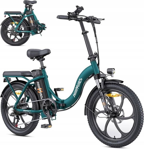 Fällbar elcykel Hillmiles MilePort 1 - Räckvidd 60km - Motor 250W - Batteri 36V13Ah - Däck 20 tum - VTC Cykel - Grön