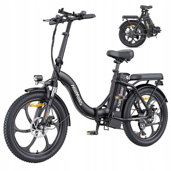 Fällbar elcykel Hillmiles MilePort 1 - Räckvidd 60 km - Motor 250 W - Batteri 36V13Ah - Däck 20 tum - VTC-cykel - Svart