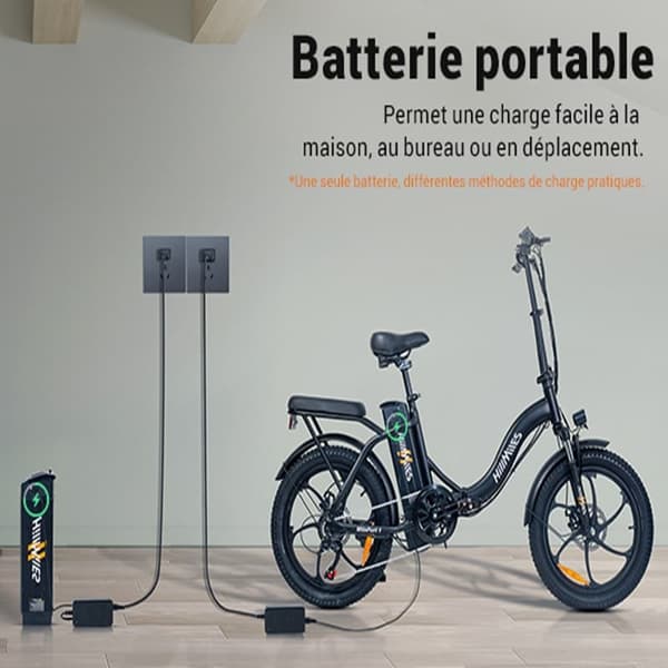 Hillmiles MilePort 1 20'' hopfällbar elcykel, 50 km räckvidd, 250W motor, 36V13Ah batteri, 7 hastigheter