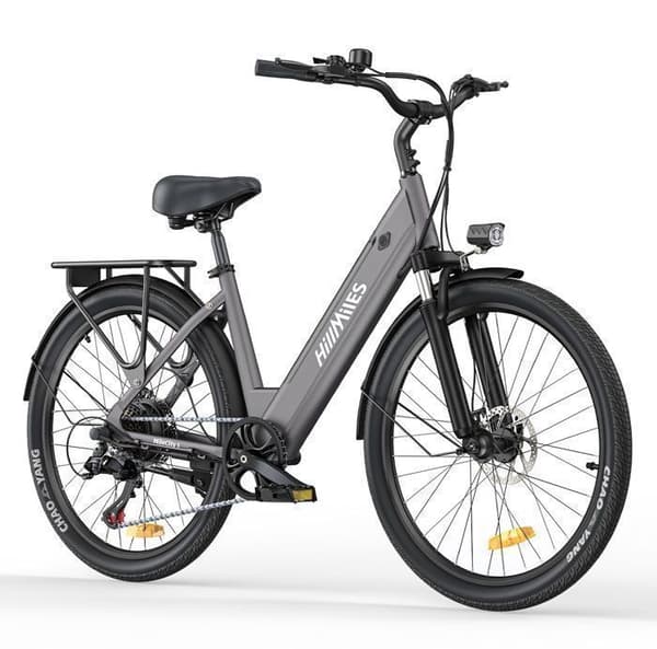 HILLMILES Milecity 1 - Elcykel 26" - Motor 250W - Avtagbart Batteri 36V 13Ah - Räckvidd 100km - Shimano 7 växlar, Grå