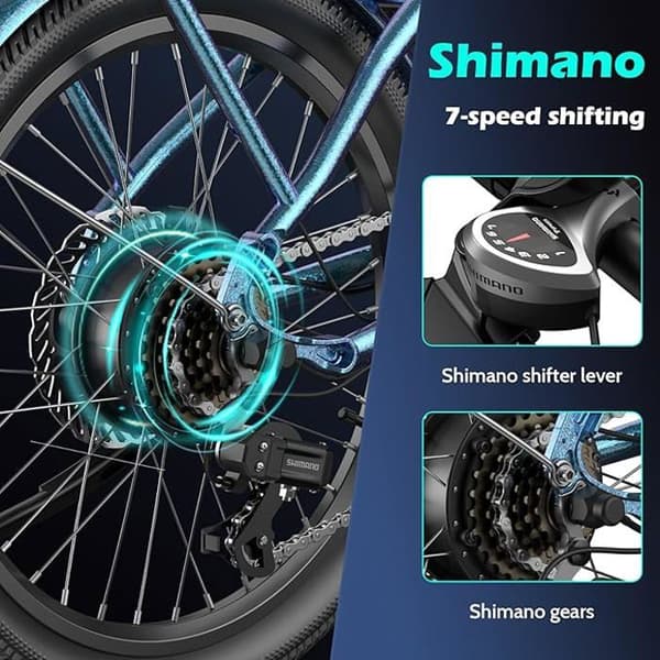 Fafrees F20 Varaktig blå elcykelfällbar 20 tum med batteri 36V 18,2A, 250W 25 km/h SHIMANO 7