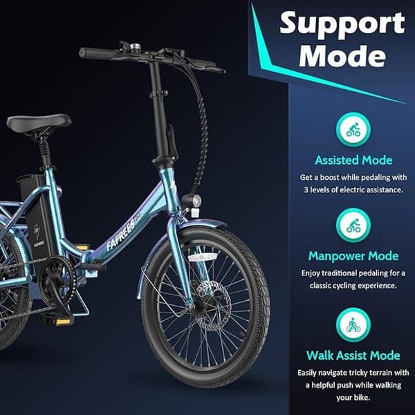 Fafrees F20 Varaktig blå elcykelfällbar 20 tum med batteri 36V 18,2A, 250W 25 km/h SHIMANO 7
