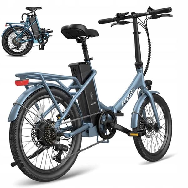 Fafrees F20 Varaktig blå elcykelfällbar 20 tum med batteri 36V 18,2A, 250W 25 km/h SHIMANO 7