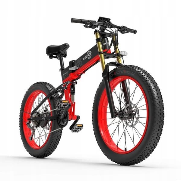 Bezior X-PLUS elcykel, 45KM/H E-cykel bredare ram, aluminium, 26" hjul, 1500W 48V 17,5AH svart-röd