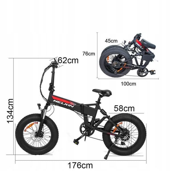 Elcykel - WELKIN - WKES001 - 500W 48V - Avtagbart batteri 12AH - Fällbar 20 tum