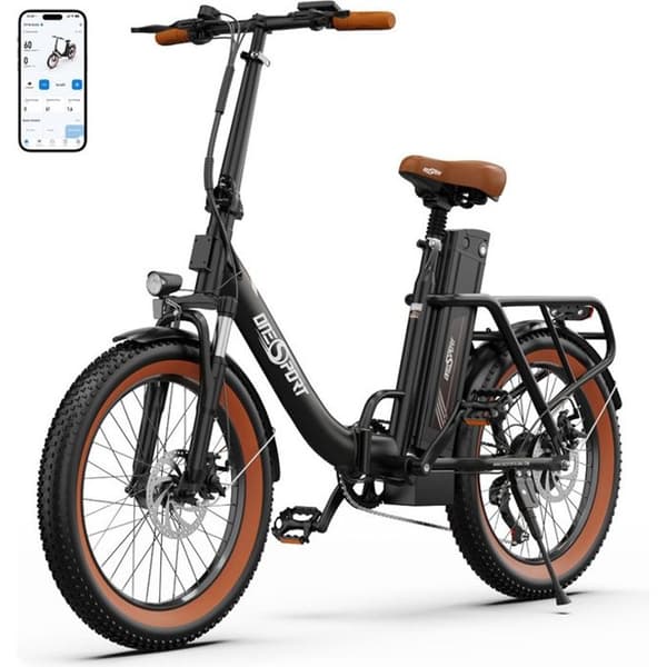 ONESPORT OT16 - Fällbar elcykel - 20" hjul - 250W Motor - 48V 17Ah batteri - Stötdämpare - Disc Friens - Svart