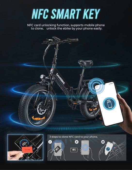 Samebike LOTDM200-II - Fällbar elcykel VAE 20" - 750W motor 48V/13Ah batteri, Shimano 7 Speeds, Räckvidd 90 km, Vit