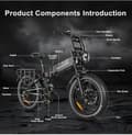 Miniatyrbild 3 av 6: SAMEBIKE Samebike RS-A02-IT-BU 48V 17AH Fat Tire E-Bike 20 x 4,0 tum, hopfällbar elcykel, Mountain Beach Snow Ebike