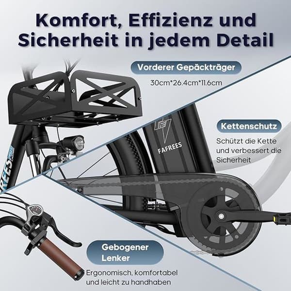 Fafrees F26 Hållbar elcykel 26 tum, 36V 20,3Ah, 250W 25km/h, City E-Bike Räckvidd 80-200 km, Last 120kg blå