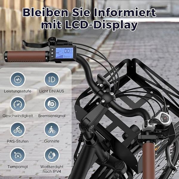Fafrees F26 Hållbar elcykel 26 tum, 36V 20,3Ah, 250W 25km/h, City E-Bike Räckvidd 80-200 km, Last 120kg blå