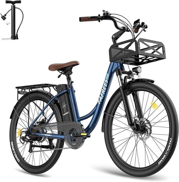 Fafrees F26 Hållbar elcykel 26 tum, 36V 20,3Ah, 250W 25km/h, City E-Bike Räckvidd 80-200 km, Last 120kg blå