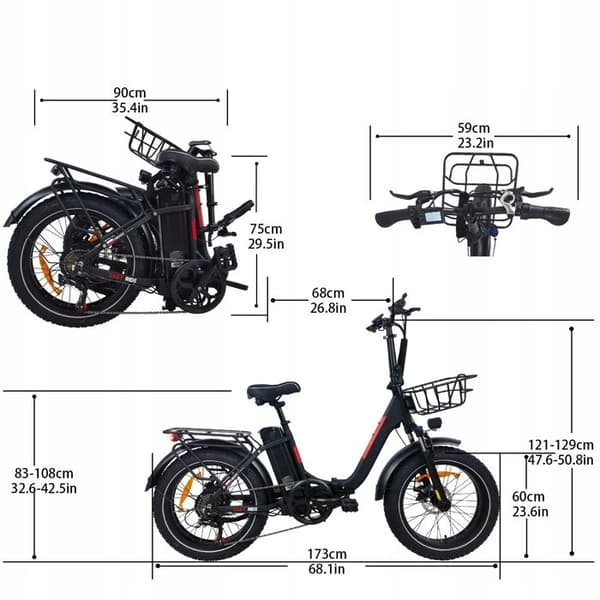 Elcykel DZ-2030 - SHIMANO 7-växlad Fällbar ram aluminiumhjul 20" 500W 48V 13AH 40KM/H svart
