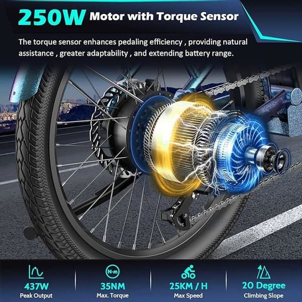 Fafrees F20 Varaktig norrskensblå E-Bike Folding 20 Inch med batteri 36V 18,2A, 250W 25 km/h SHIMANO 7