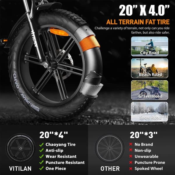 Vitilan-V3 2.0 taitettava sähköpyörä 20", 750 W moottori, 48V13Ah irrotettava akku, puhdas sähkötila 30 mailia, LED LCD-näyttö