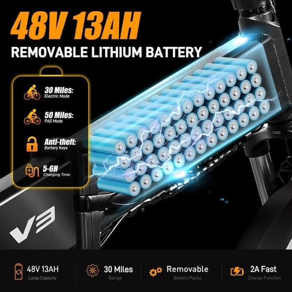 Vitilan-V3 2.0 taitettava sähköpyörä 20", 750 W moottori, 48V13Ah irrotettava akku, puhdas sähkötila 30 mailia, LED LCD-näyttö