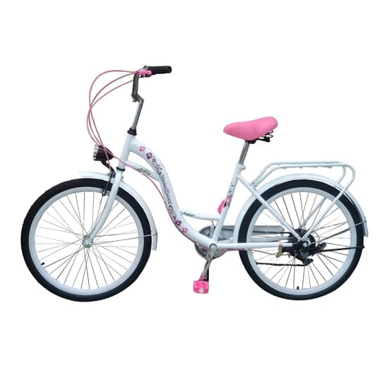 Barncykel - 24 Tum - 6 Växlar - Vit Rosa