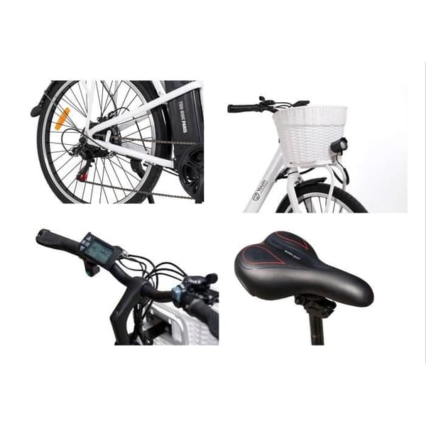 Youin Paris elcykel - 6 SHIMANO-hastigheter - 250W - 26'' hjul - Avtagbart 36V-10Ah litiumbatteri - Räckvidd 35-40Km - Vit