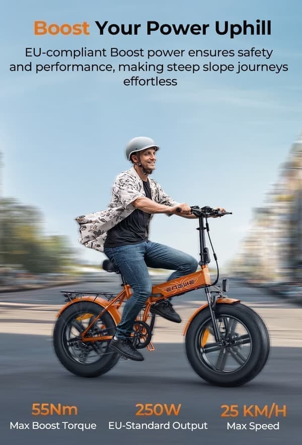 ENGWE EP-2 Boost taitettava sähköpyörä 250W, 20''* 4'' maastorenkaat, 48V13Ah irrotettava akku, kantama jopa 120km, Shimano 7-vaihteinen