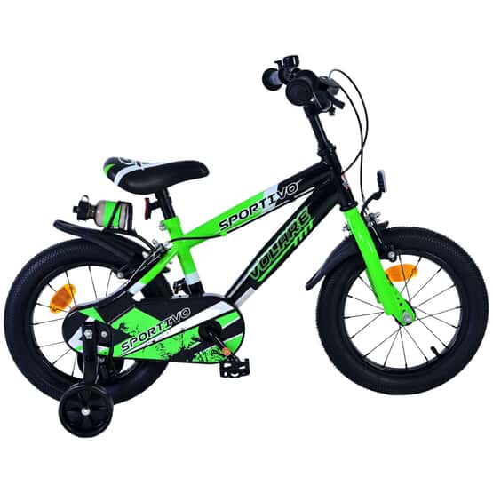 Barncykel - Volare - Sportivo Kinderfiets - 14 Tum - Grön Svart - Två Handbromsar