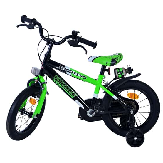 Barncykel - Volare - Sportivo Kinderfiets - 14 Tum - Grön Svart - Två Handbromsar